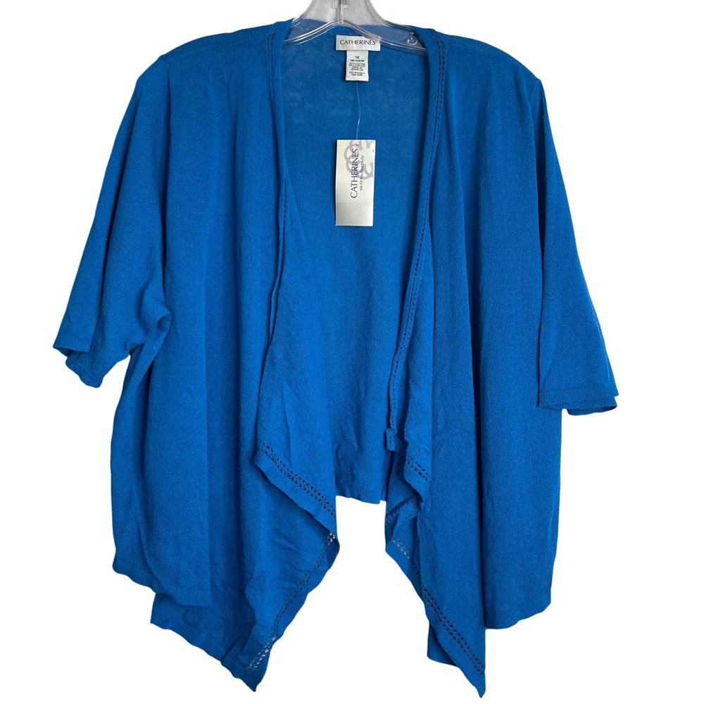 New Catherines‎ Cardigan Womens 1X Blue Lightweight Open Front Waterfall